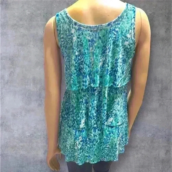 Yves Women's Sleeveless Tiered Tank Top - Blue & Green Abstract Print size M - Picture 9 of 10